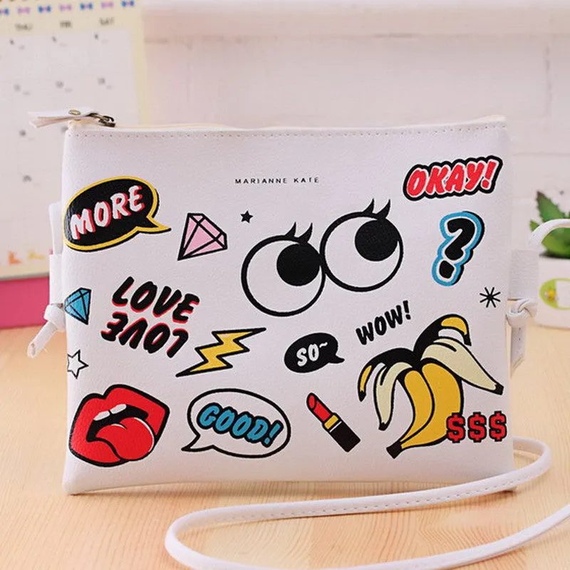 New Fashion Cartoon Printed Women Graffiti Handbag Mini Crossbody Shoulder Bag Ladies Casual Purses Clutches Girls Handbag G0739