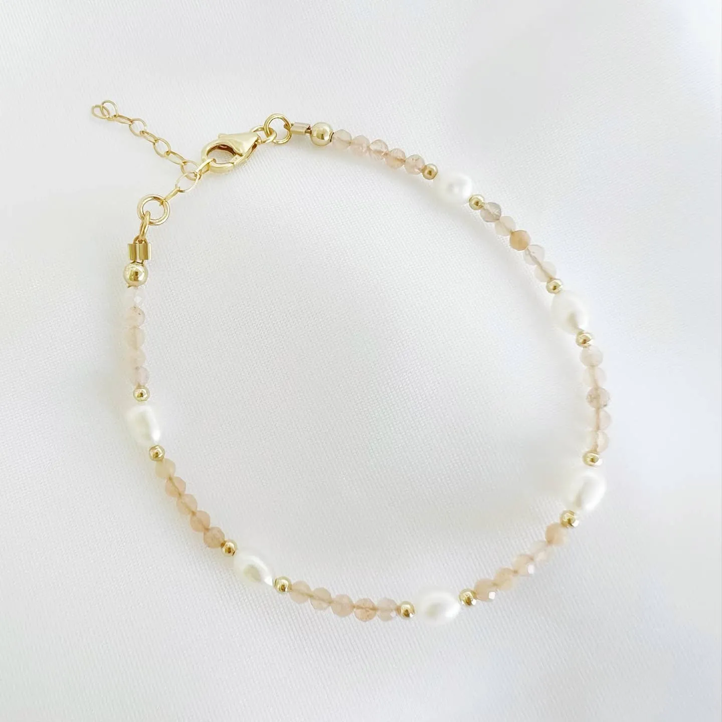 NEW! Peach Moonstone Freshwater Pearl Gold Filled Bracelet by True By Kristy