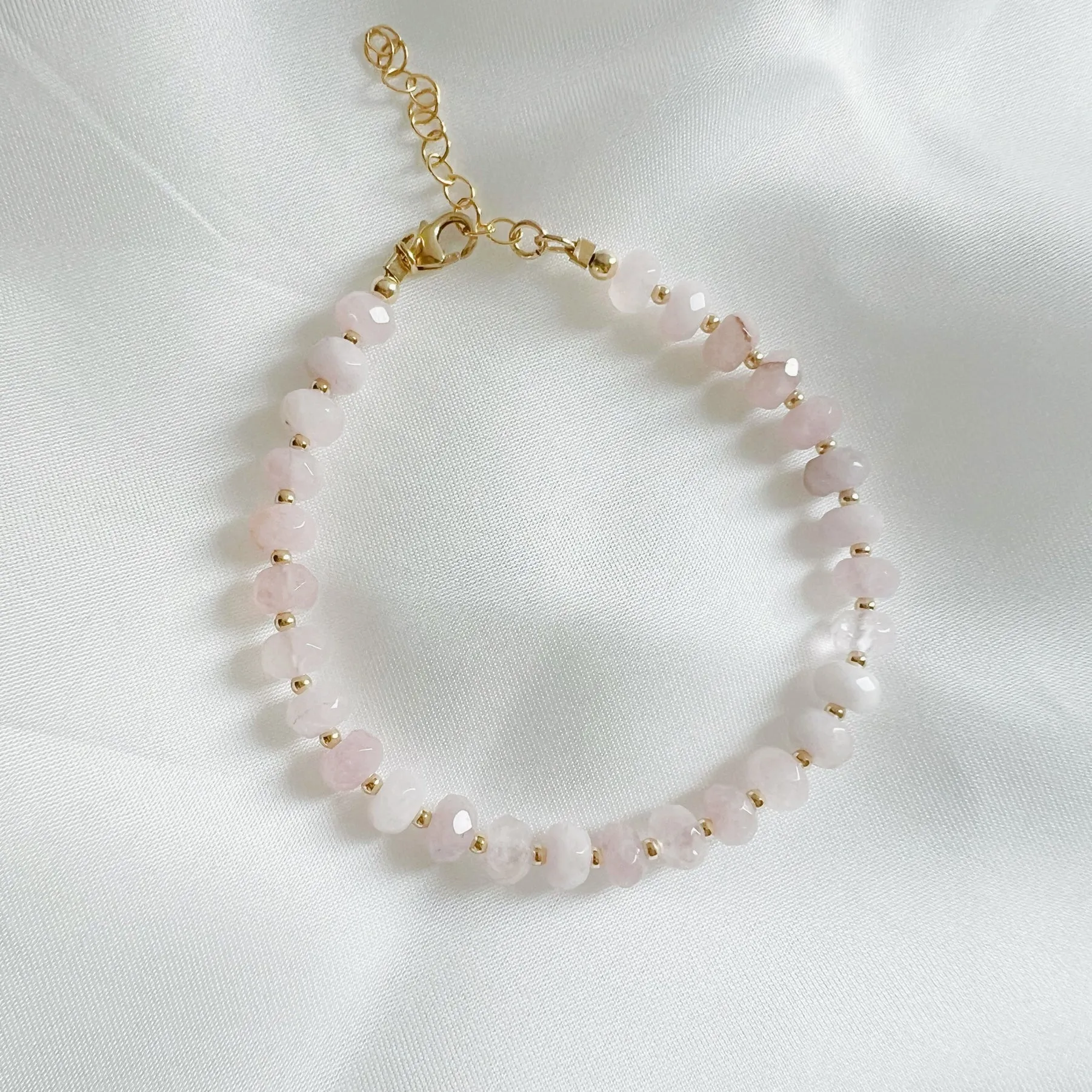NEW! Rosalie Rose Quartz Gold Filled Beaded Bracelet by True By Kristy