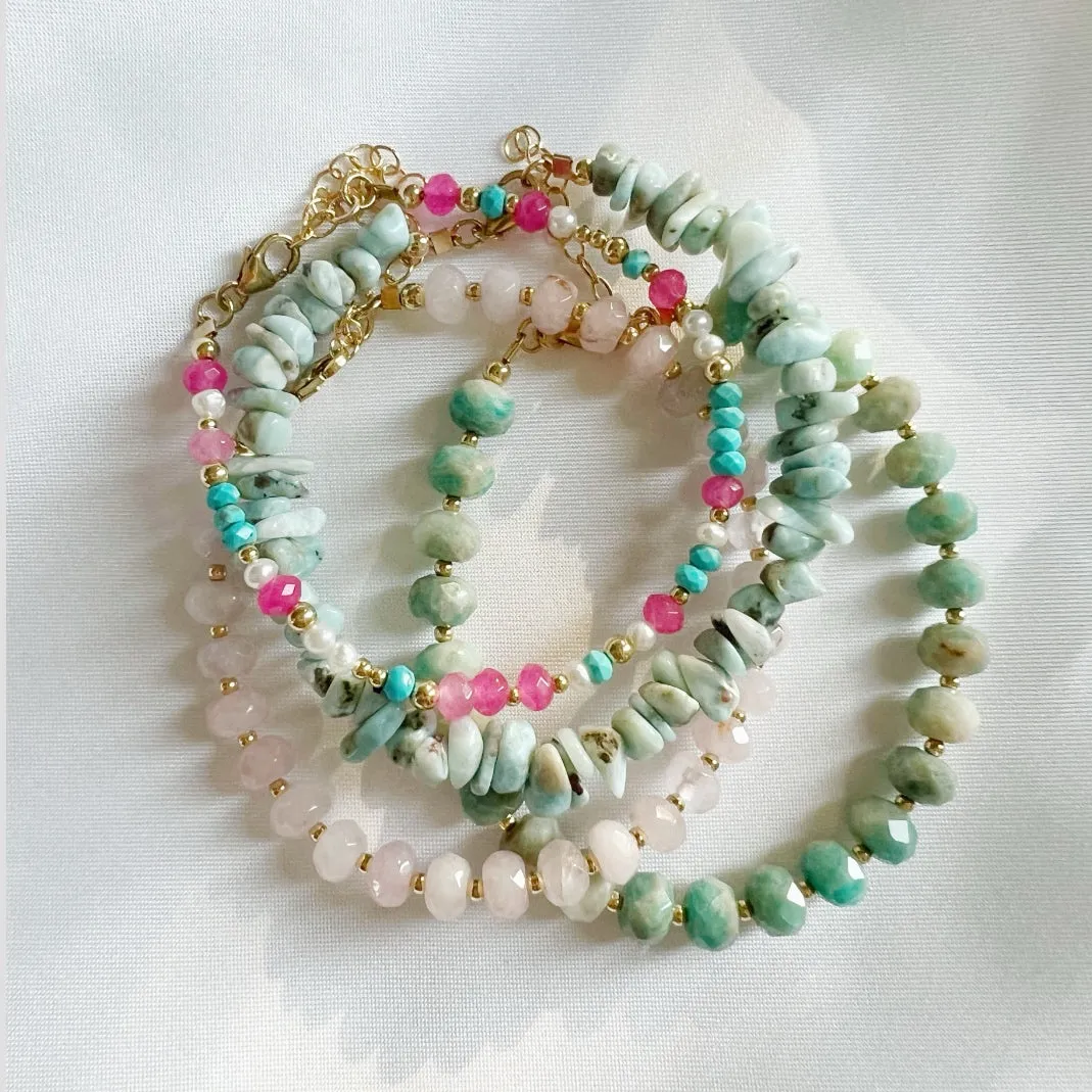 NEW! Rosalie Rose Quartz Gold Filled Beaded Bracelet by True By Kristy