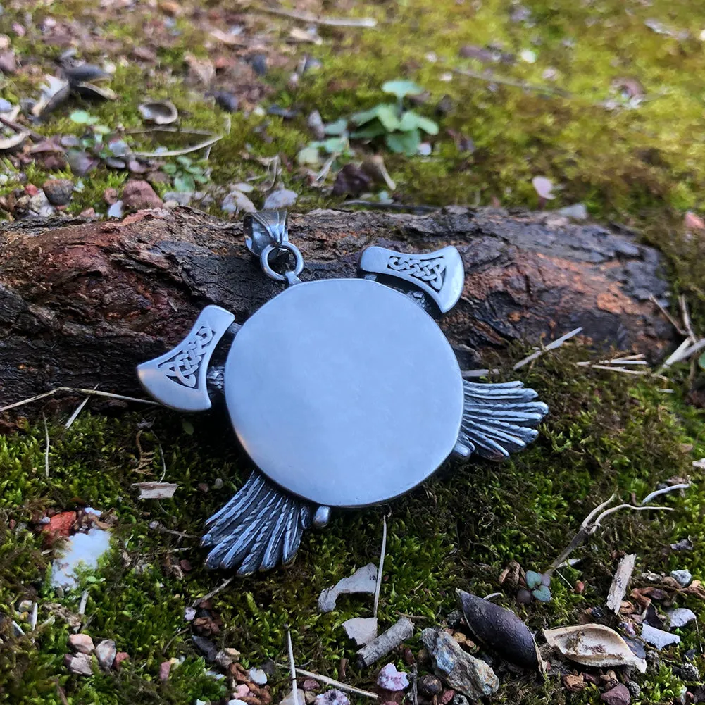 Nordic Viking Odin with Raven and Axes Necklace