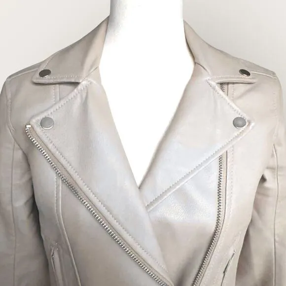 NWT - Abercrombie Vegan Leather Moto Jacket Cream Women’s S