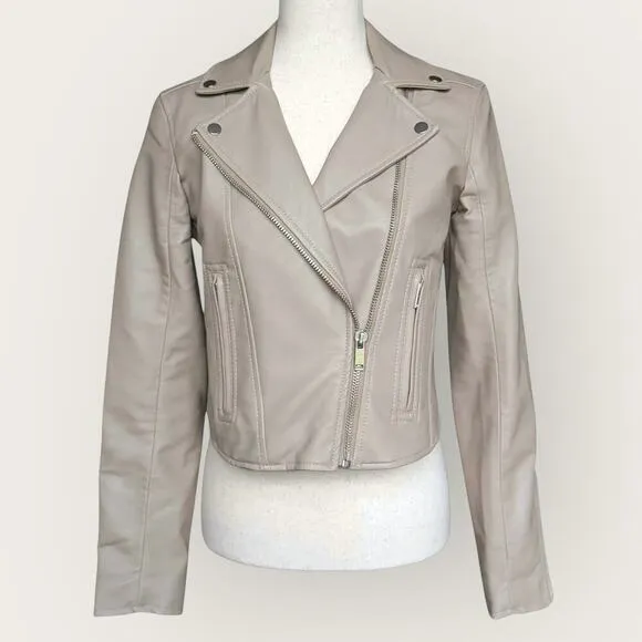 NWT - Abercrombie Vegan Leather Moto Jacket Cream Women’s S