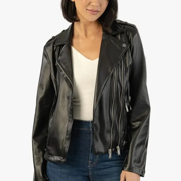 NWT Kut From The Kloth- Maeve Faux Leather Moto Jacket Black