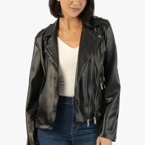 NWT Kut From The Kloth- Maeve Faux Leather Moto Jacket Black