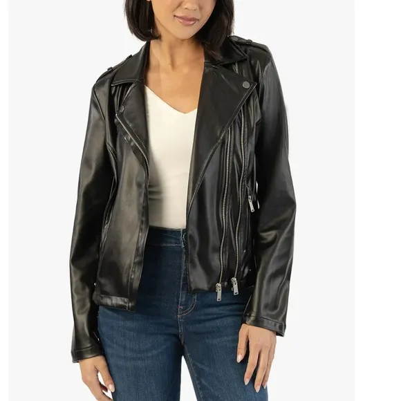 NWT Kut From The Kloth- Maeve Faux Leather Moto Jacket Black