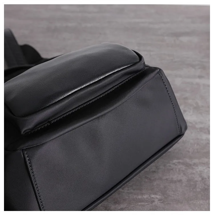 Nylon Backpacks Womens School Backpack Bag Black Nylon Leather Travel Rucksack for Ladies