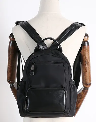 Nylon Backpacks Womens School Backpack Bag Black Nylon Leather Travel Rucksack for Ladies