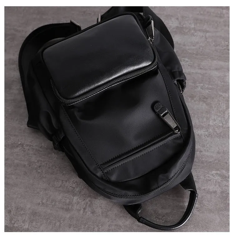 Nylon Backpacks Womens School Backpack Bag Black Nylon Leather Travel Rucksack for Ladies