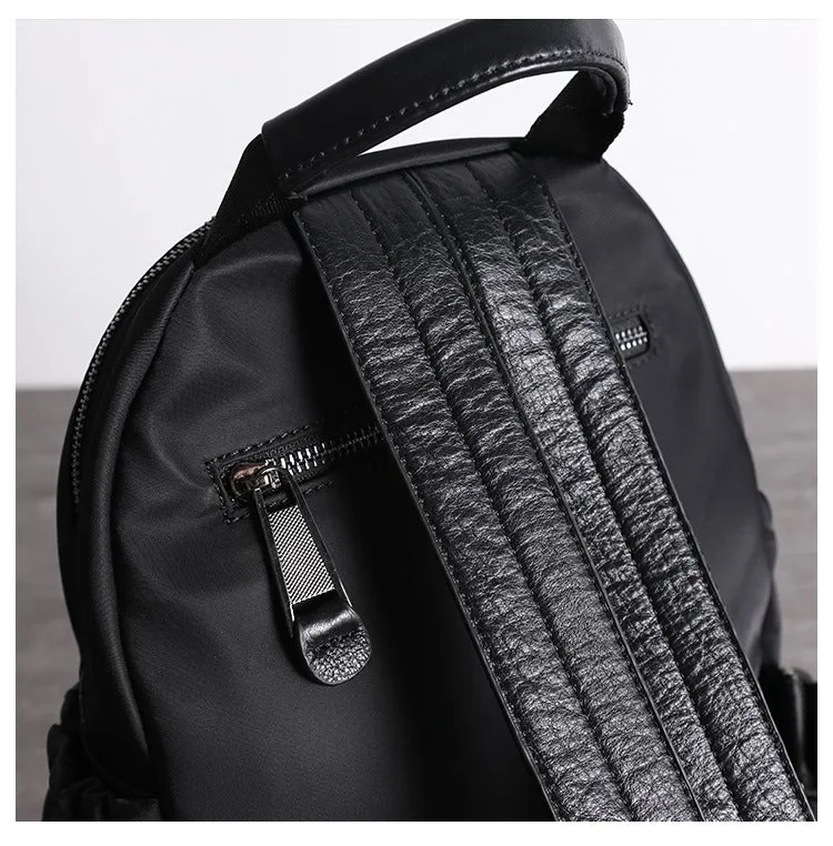 Nylon Backpacks Womens School Backpack Bag Black Nylon Leather Travel Rucksack for Ladies