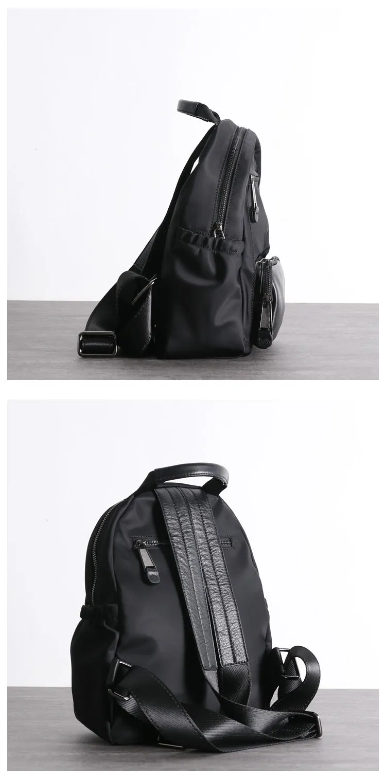 Nylon Backpacks Womens School Backpack Bag Black Nylon Leather Travel Rucksack for Ladies
