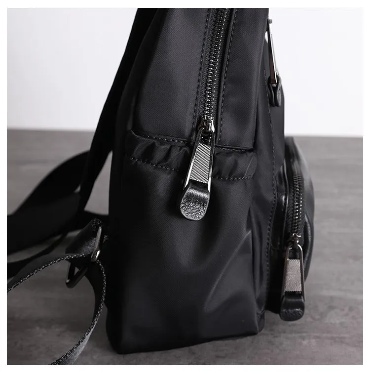Nylon Backpacks Womens School Backpack Bag Black Nylon Leather Travel Rucksack for Ladies