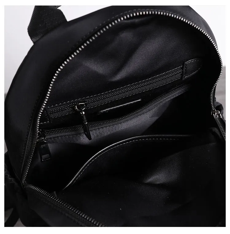 Nylon Backpacks Womens School Backpack Bag Black Nylon Leather Travel Rucksack for Ladies