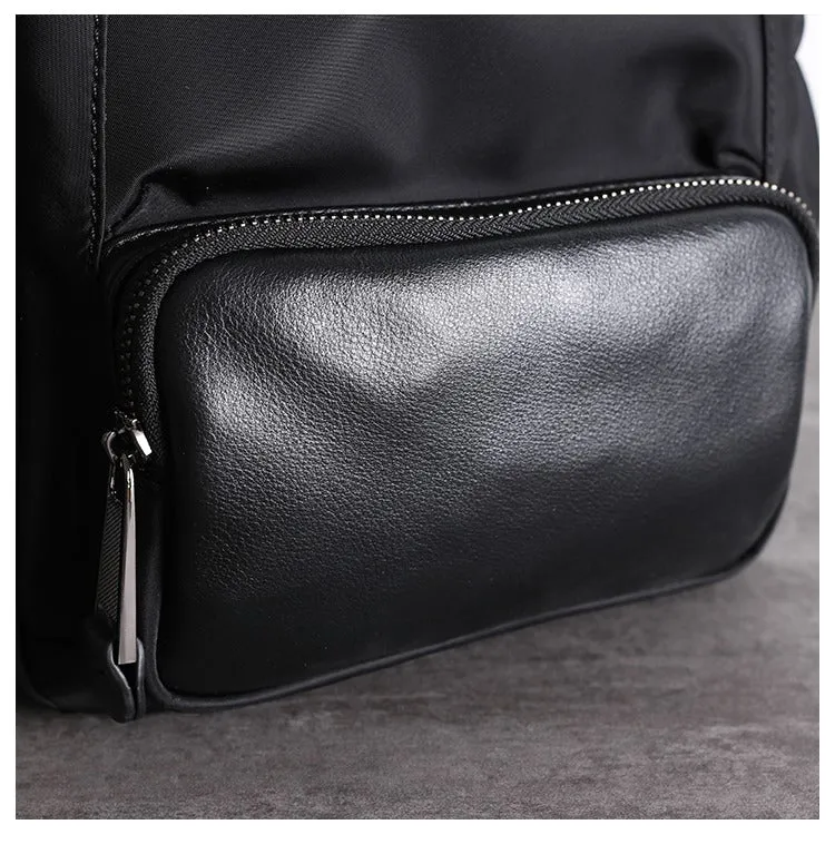 Nylon Backpacks Womens School Backpack Bag Black Nylon Leather Travel Rucksack for Ladies