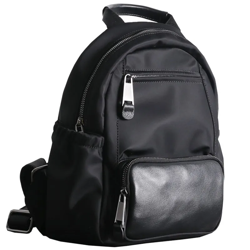 Nylon Backpacks Womens School Backpack Bag Black Nylon Leather Travel Rucksack for Ladies