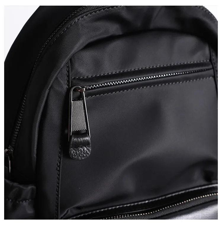 Nylon Backpacks Womens School Backpack Bag Black Nylon Leather Travel Rucksack for Ladies