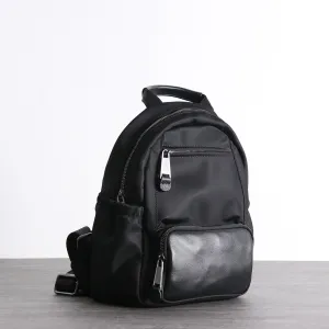Nylon Backpacks Womens School Backpack Bag Black Nylon Leather Travel Rucksack for Ladies