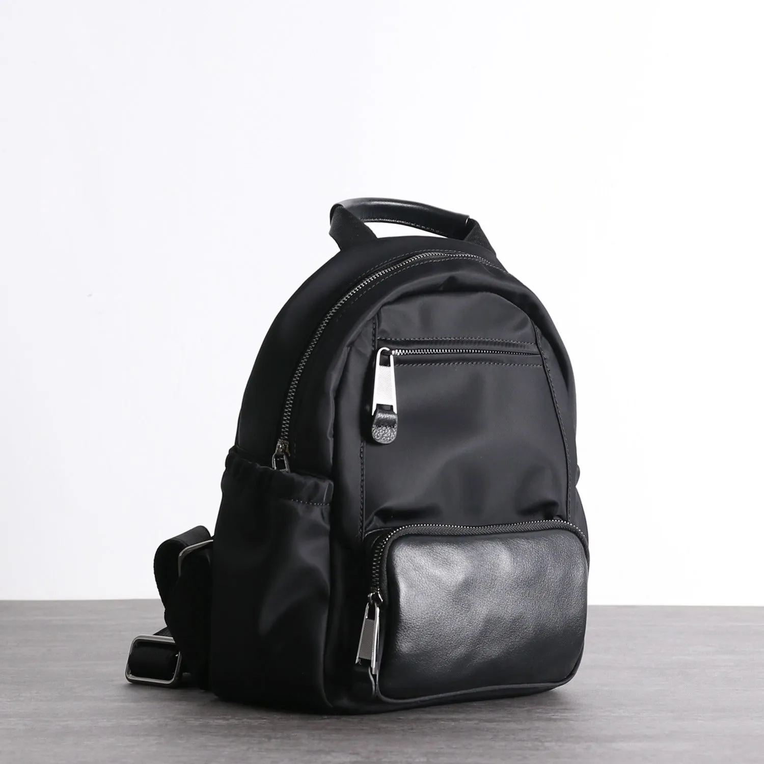Nylon Backpacks Womens School Backpack Bag Black Nylon Leather Travel Rucksack for Ladies