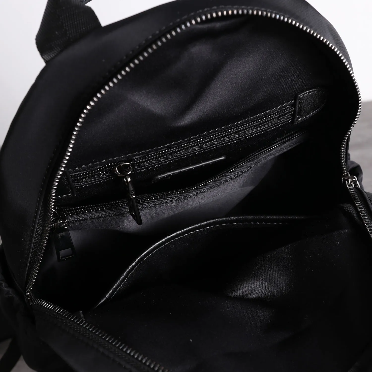 Nylon Backpacks Womens School Backpack Bag Black Nylon Leather Travel Rucksack for Ladies
