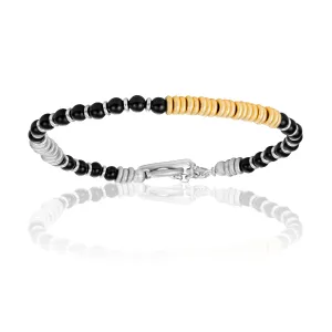 Onix Stone Beaded Bracelet with White & Yellow Gold [TWO TONE]