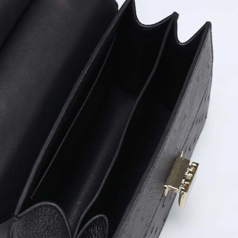 Ostrich Leather Crossbody Chain Bag