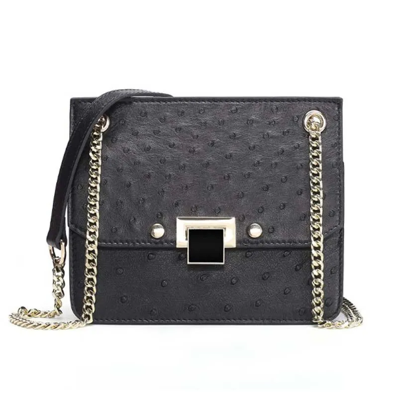 Ostrich Leather Crossbody Chain Bag
