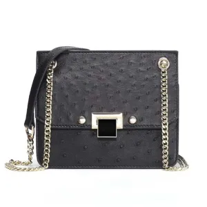 Ostrich Leather Crossbody Chain Bag
