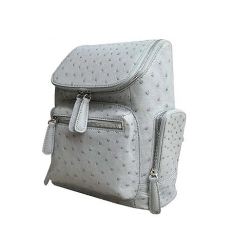 Ostrich Leather Zip Backpack