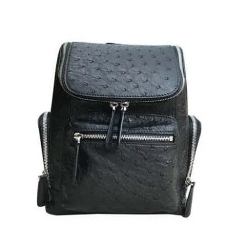 Ostrich Leather Zip Backpack