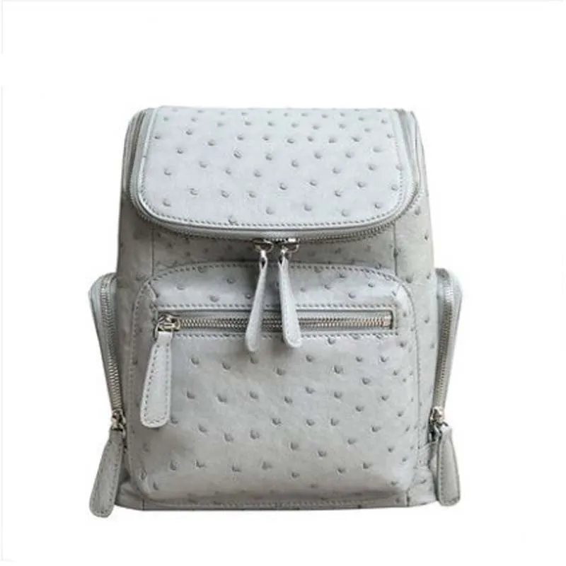 Ostrich Leather Zip Backpack