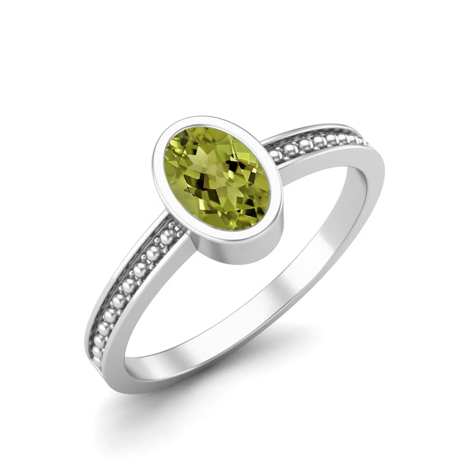 Oval Shape Peridot Solitaire Wedding Ring 925 Sterling Silver Promise Ring Unique Bezel Set Ring