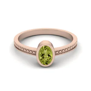 Oval Shape Peridot Solitaire Wedding Ring 925 Sterling Silver Promise Ring Unique Bezel Set Ring