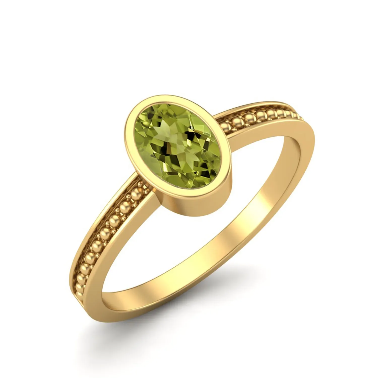 Oval Shape Peridot Solitaire Wedding Ring 925 Sterling Silver Promise Ring Unique Bezel Set Ring