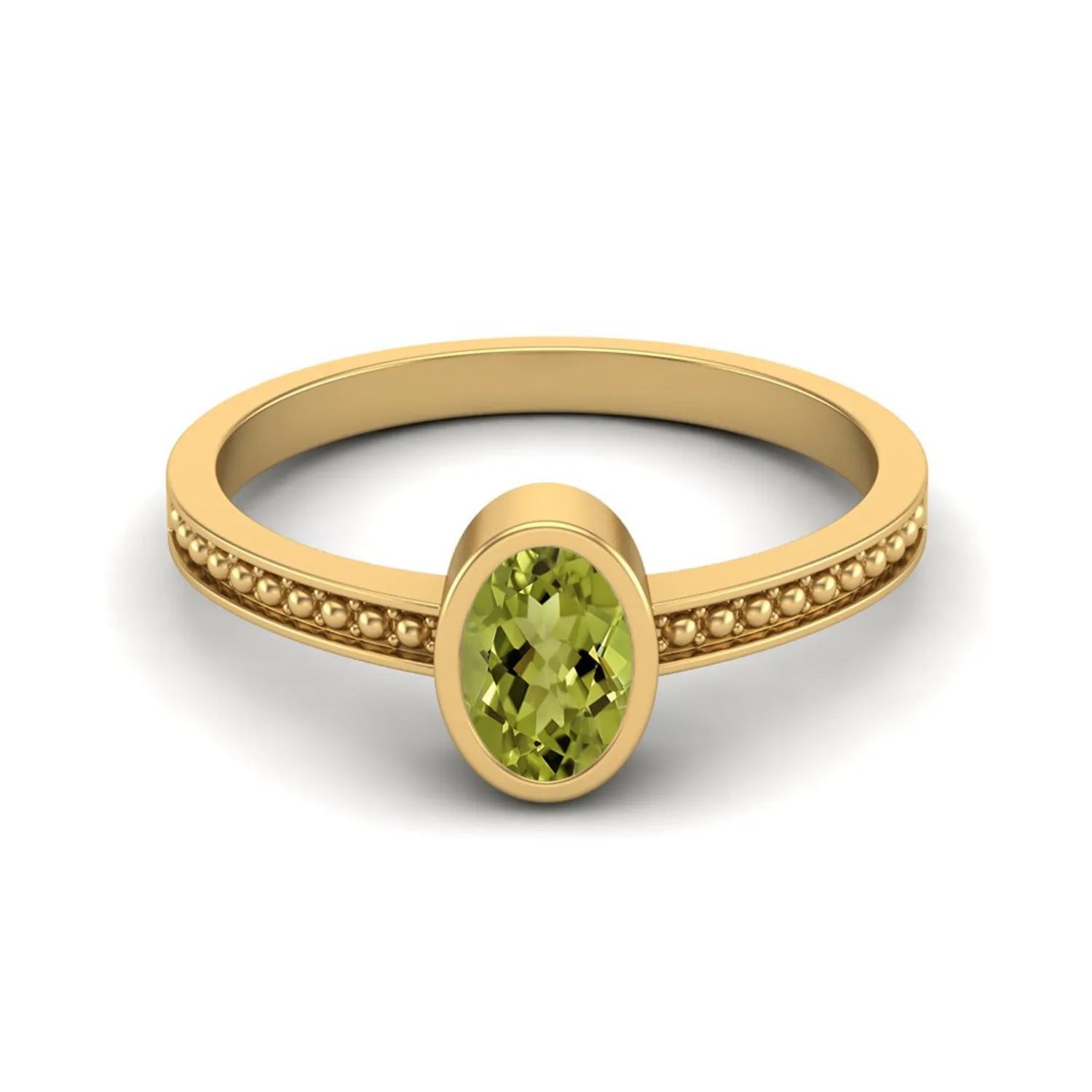 Oval Shape Peridot Solitaire Wedding Ring 925 Sterling Silver Promise Ring Unique Bezel Set Ring