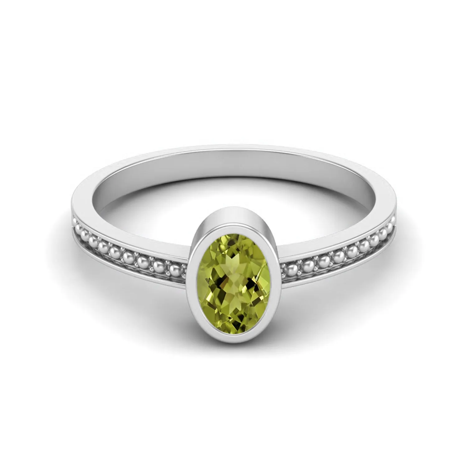 Oval Shape Peridot Solitaire Wedding Ring 925 Sterling Silver Promise Ring Unique Bezel Set Ring