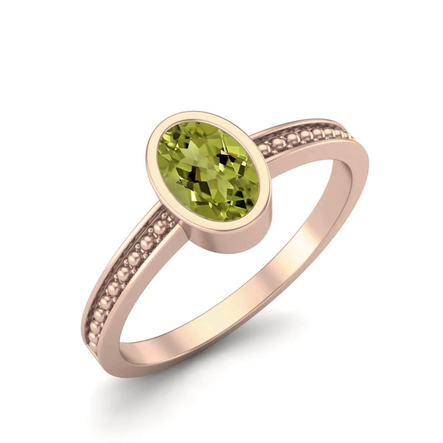 Oval Shape Peridot Solitaire Wedding Ring 925 Sterling Silver Promise Ring Unique Bezel Set Ring
