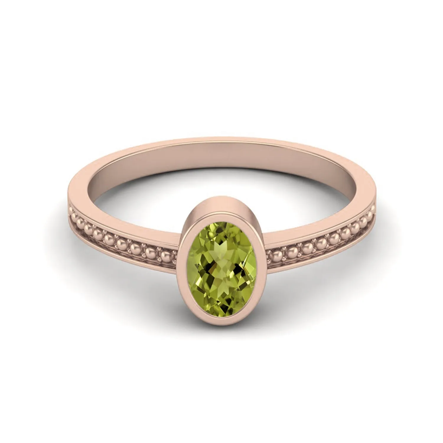 Oval Shape Peridot Solitaire Wedding Ring 925 Sterling Silver Promise Ring Unique Bezel Set Ring