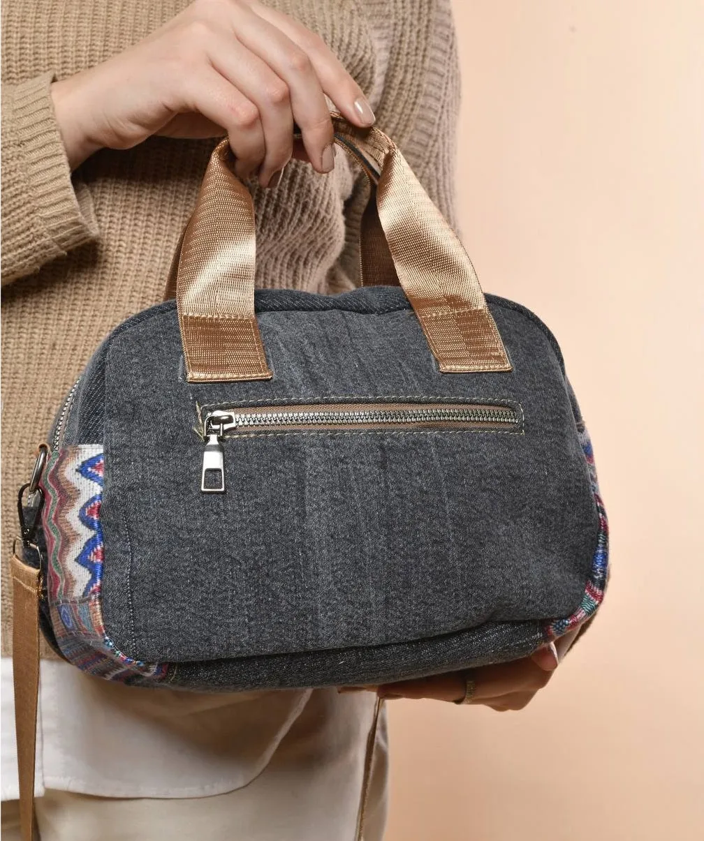 patterned woven Shoulder Bag - Black