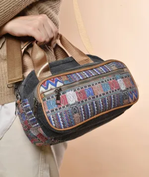 patterned woven Shoulder Bag - Black