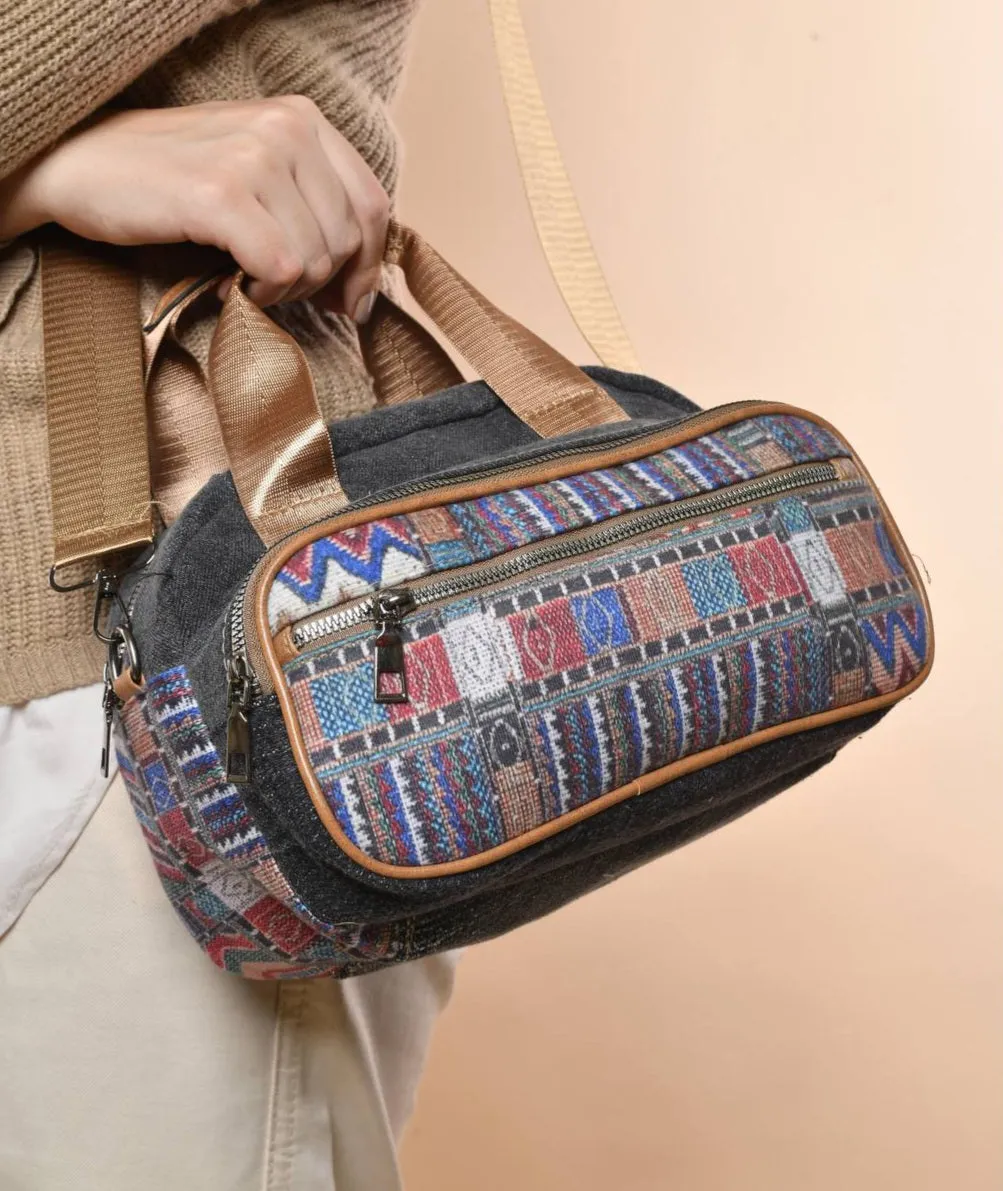 patterned woven Shoulder Bag - Black