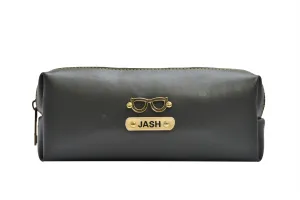 Personalized Vegan Leather Unisex Pencil Pouch - Grey