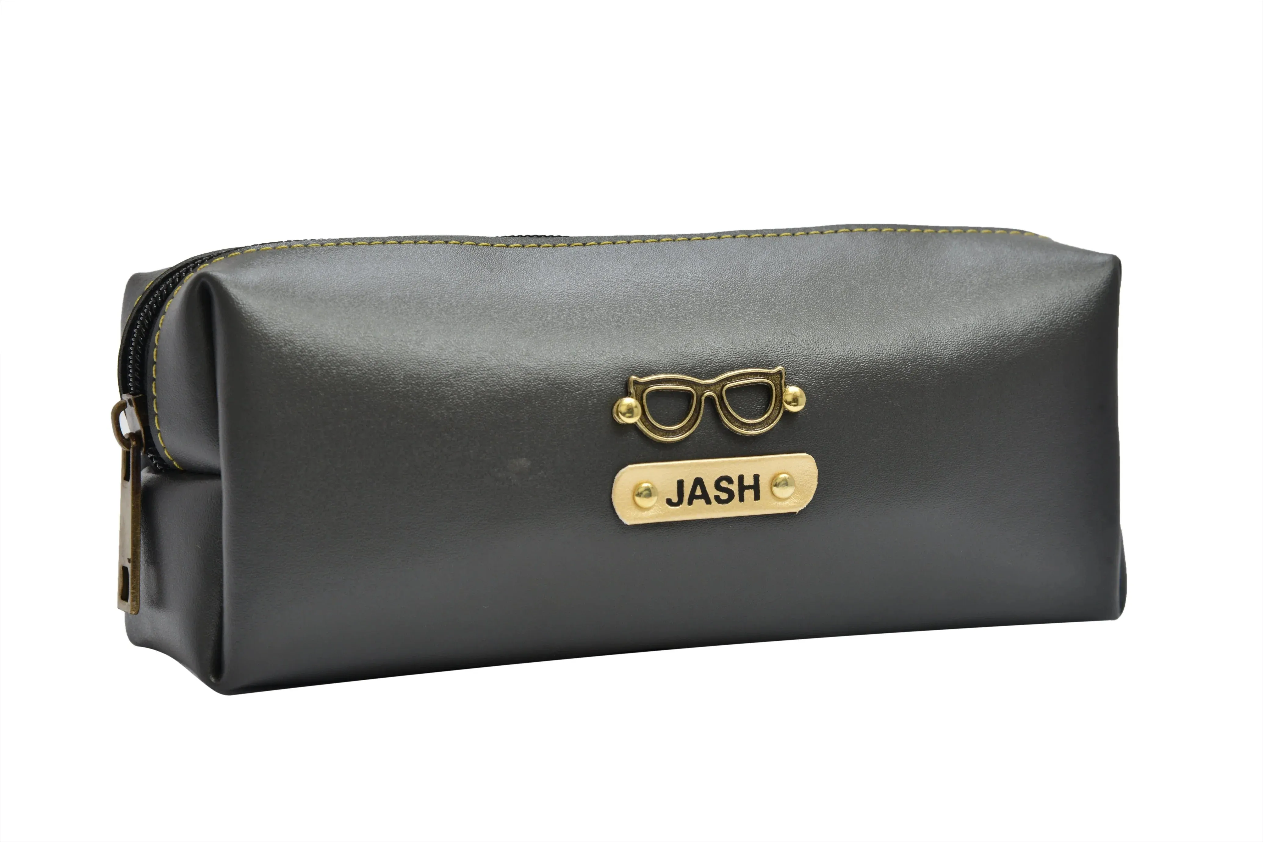Personalized Vegan Leather Unisex Pencil Pouch - Grey