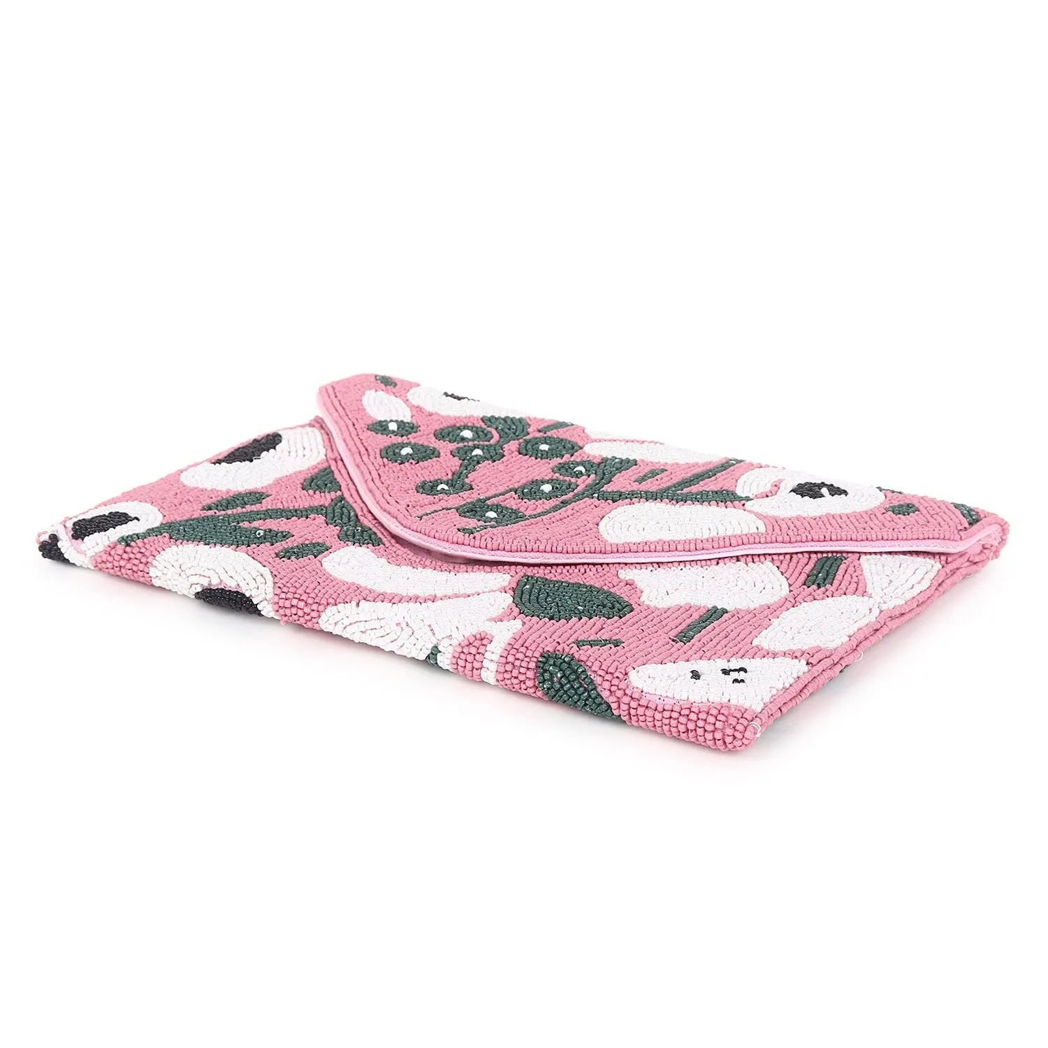 Pink beaded clutch bag