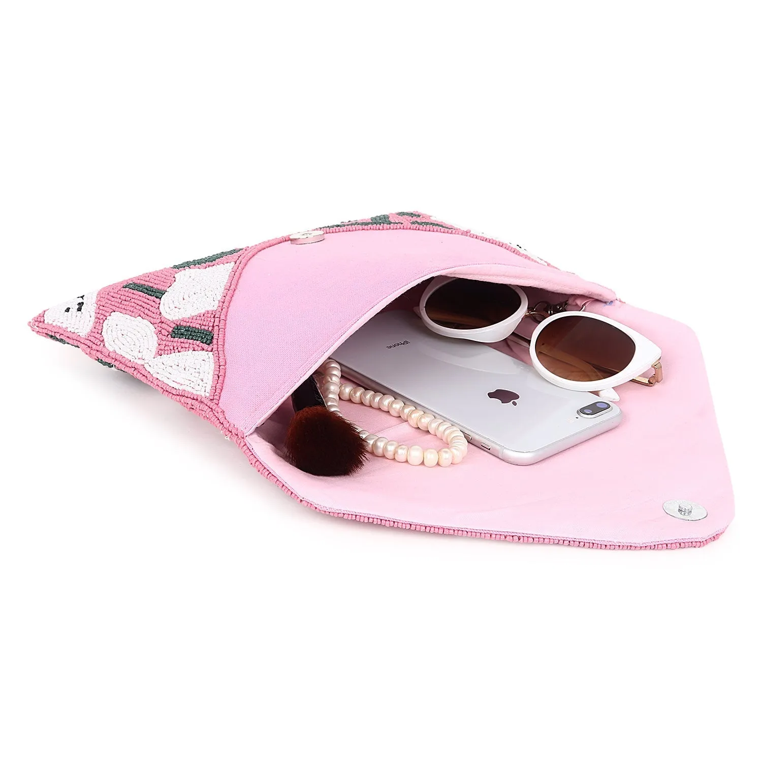 Pink beaded clutch bag