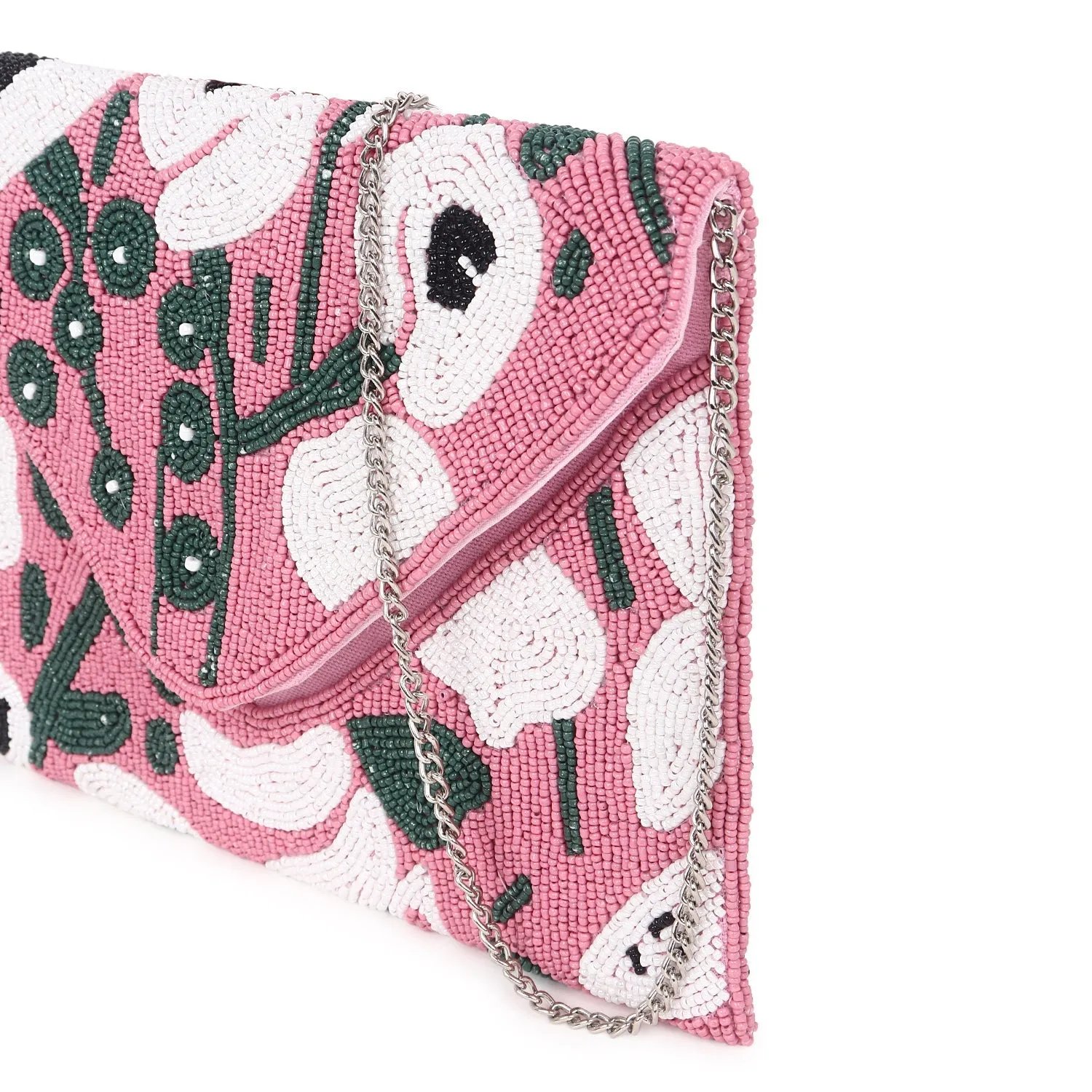Pink beaded clutch bag