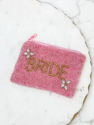 Pink 'Bride" Rhinestone Beaded Zip Pouch