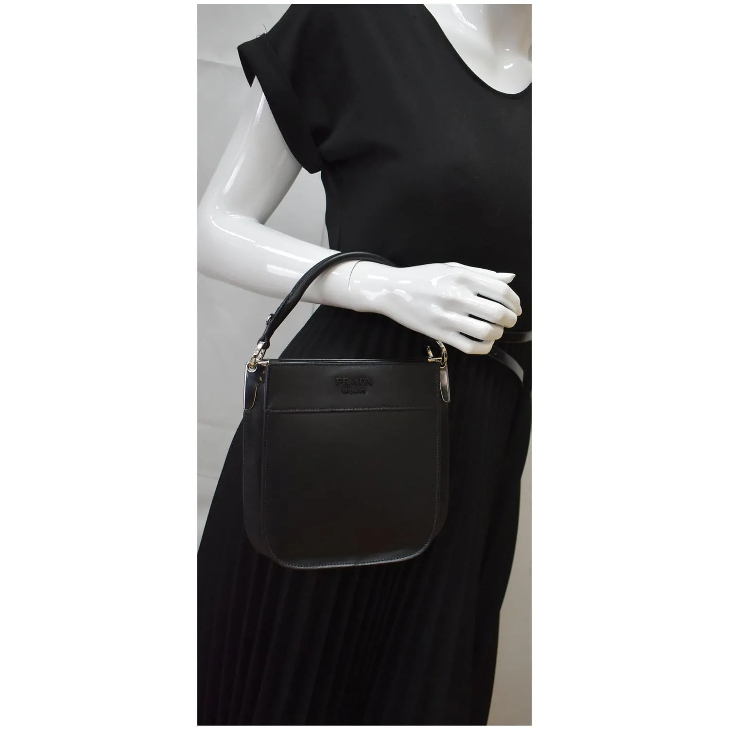 PRADA City Margit 1BC076 Calf Leather Satchel Bag Black