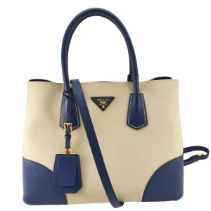 PRADA Double Handle Canvas Tote Shoulder Bag Beige