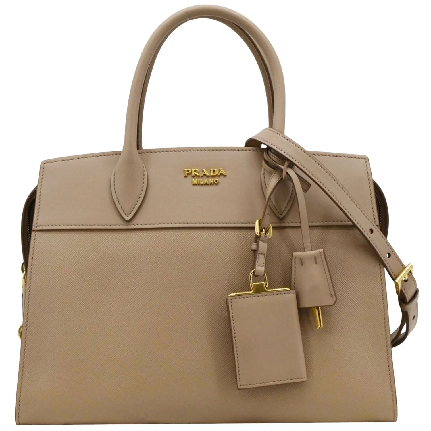 PRADA Esplanade Medium Saffiano Leather Shoulder Bag Beige