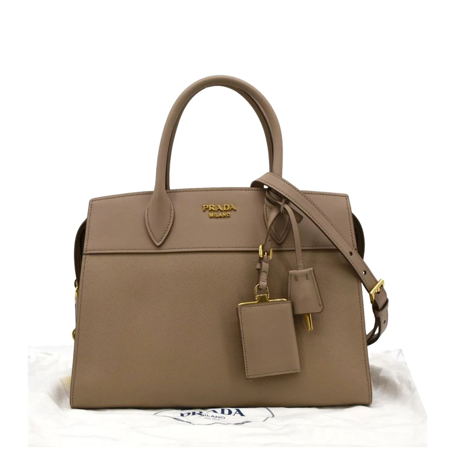 PRADA Esplanade Medium Saffiano Leather Shoulder Bag Beige